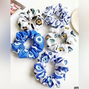 Blue and White Patterned Scrunchies Set